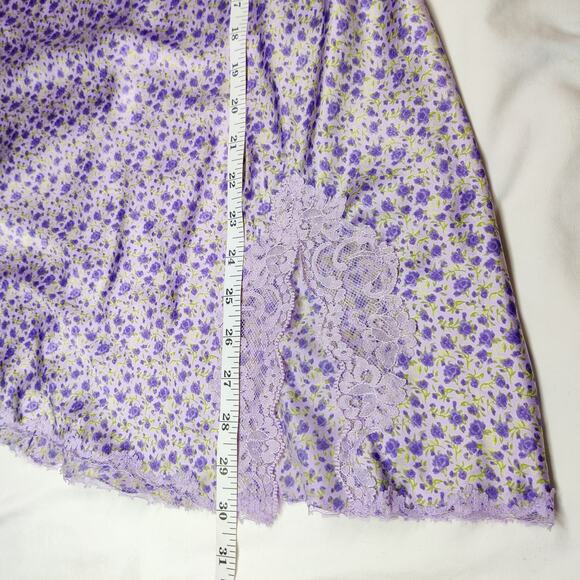 Vtg Y2K Victoria's Secret Purple Ditsy Floral Satin Cami Slip Dress Large Fairy - Picture 10 of 10